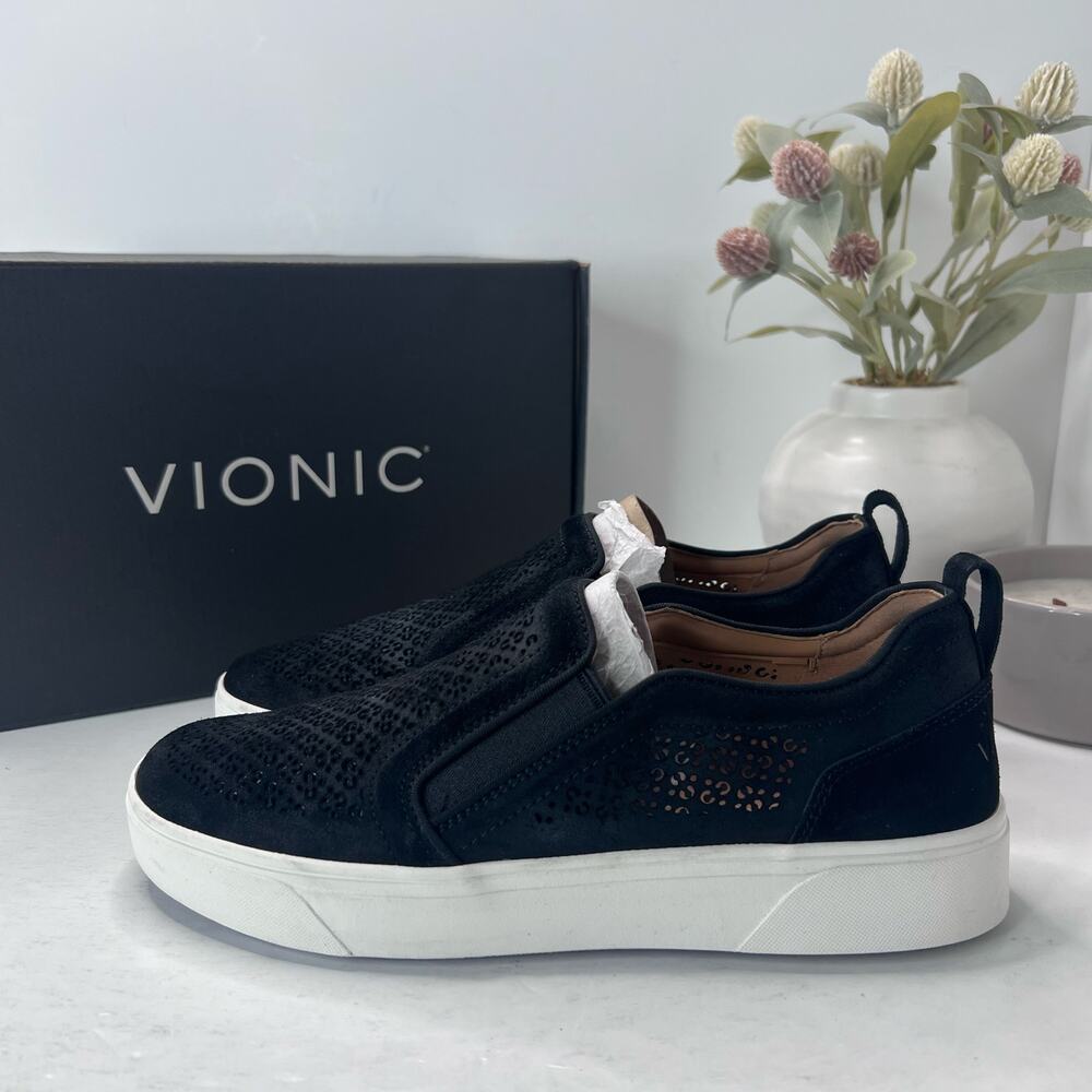 Vionic Kimmie Perf Loafer Slip On Shoes Perforated Suede Black Women 8.5
